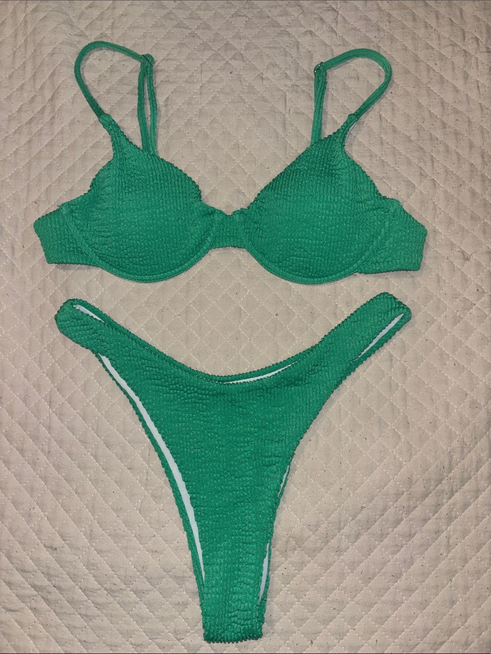 SHEIN Green Textured Two-Piece Bikini